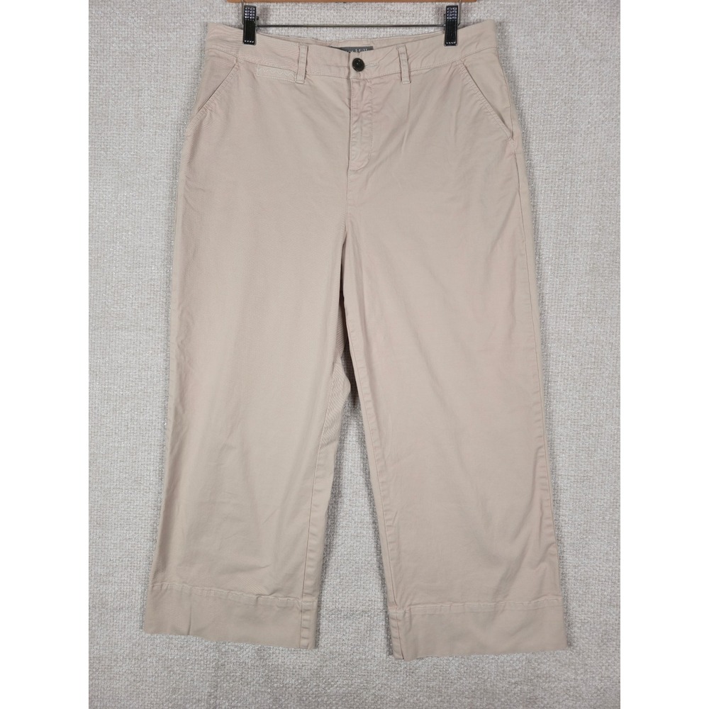 Garnet Hill Womens 10 Organic‎ Cotton Wide Leg Crop Pants Khaki Tan Chino